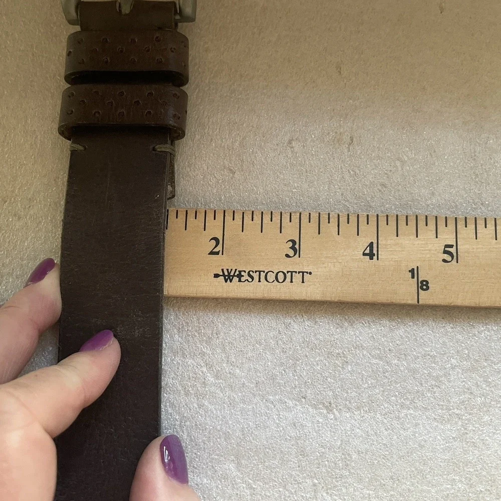 Brown Leather Belt Men 42 Brushed Metal Buckle Dual Perforated Keepers Rugged‎